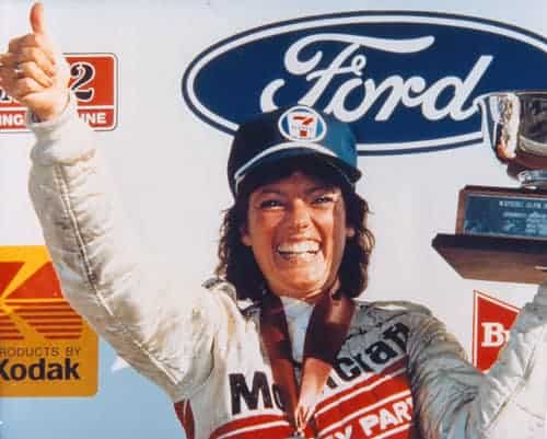 Lyn St. James celebrating her win.